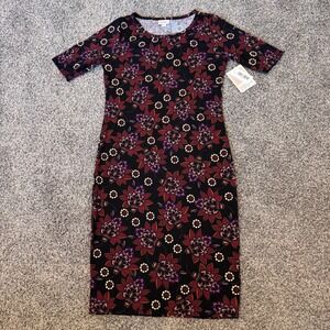NWT LuLaRoe Julia Shirt Dress Black with Floral Print Women's Size Small Pencil